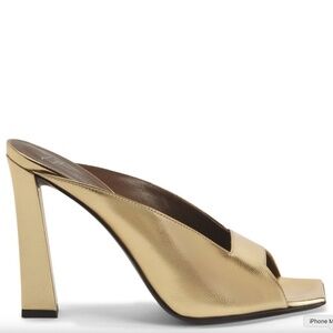 Giuseppe Zanotti Gold Leather Square Toe Mule Heels – Italy